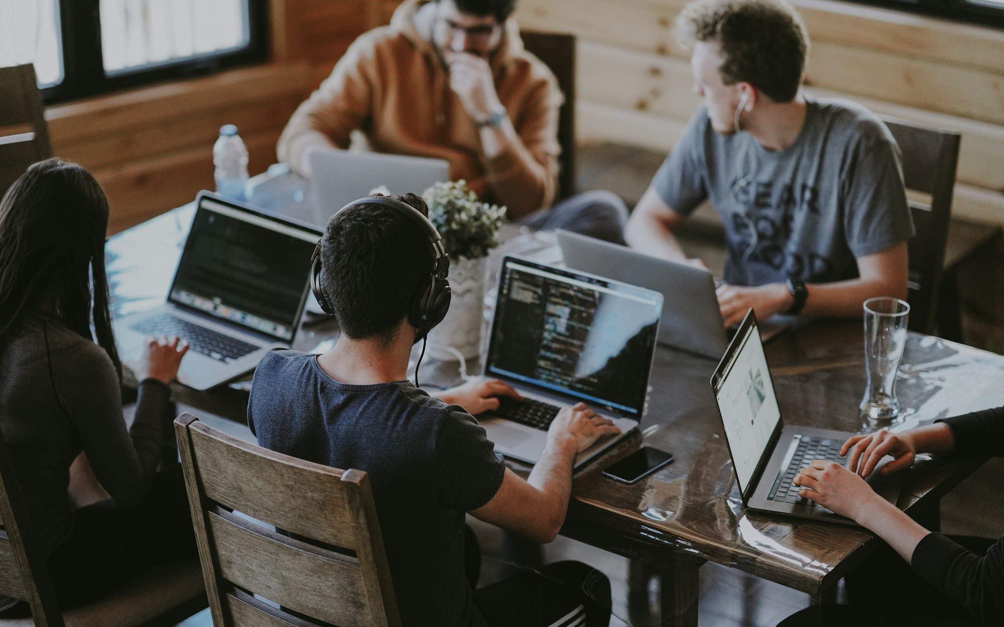 Team working with business computers
